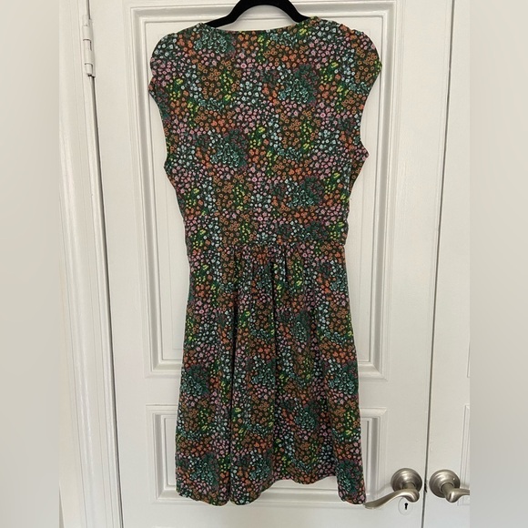 Lands’ End Colorful Floral Pink Green Black Sleeveless Wrap Front Jersey Dress - Picture 4 of 13